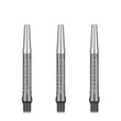 Three DW Top Spin V2 anodized aluminum dart shafts with free-spinning tops for improved accuracy and durability