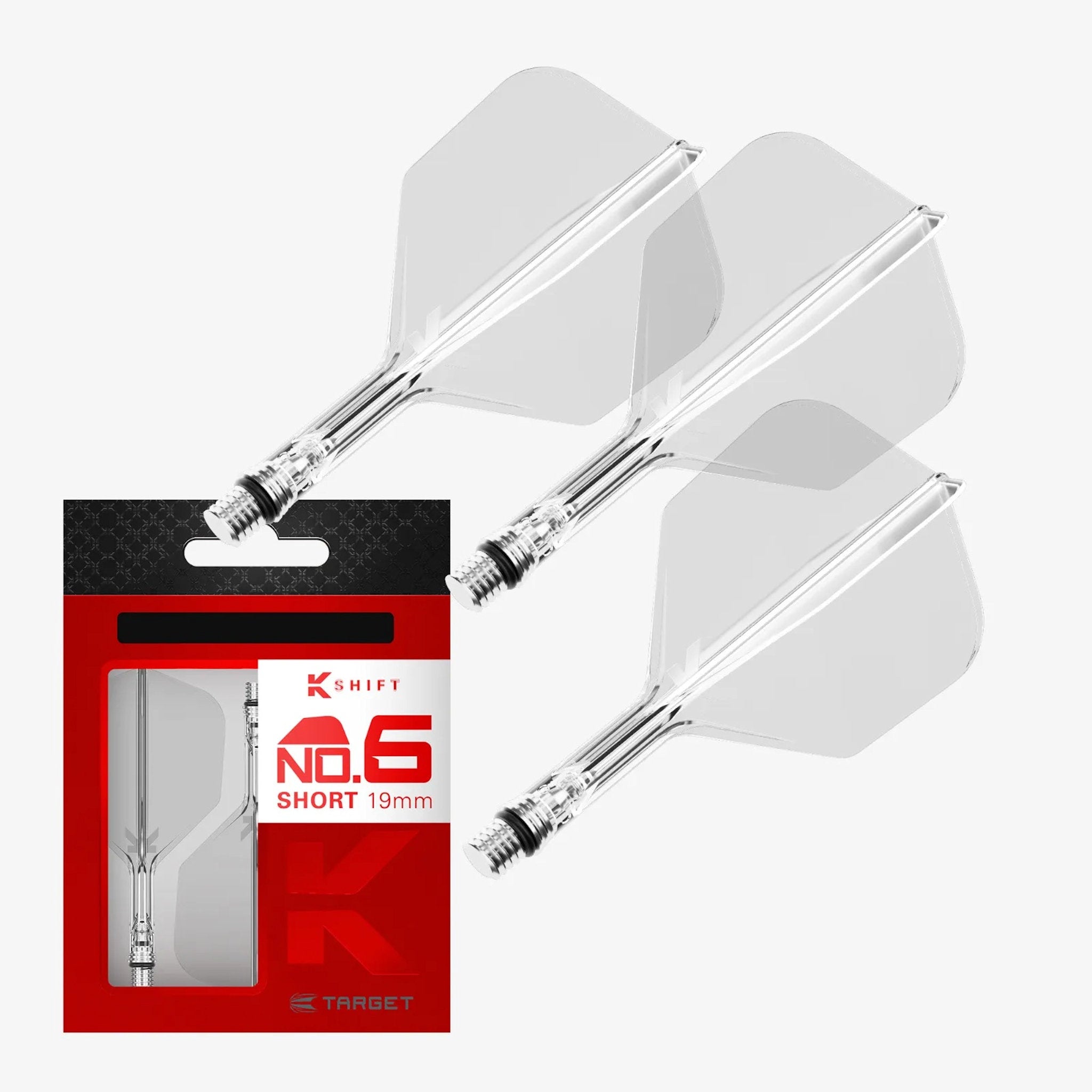 K-Shift No.6 Flight & Shaft Clear system with K-shift packaging on a white background