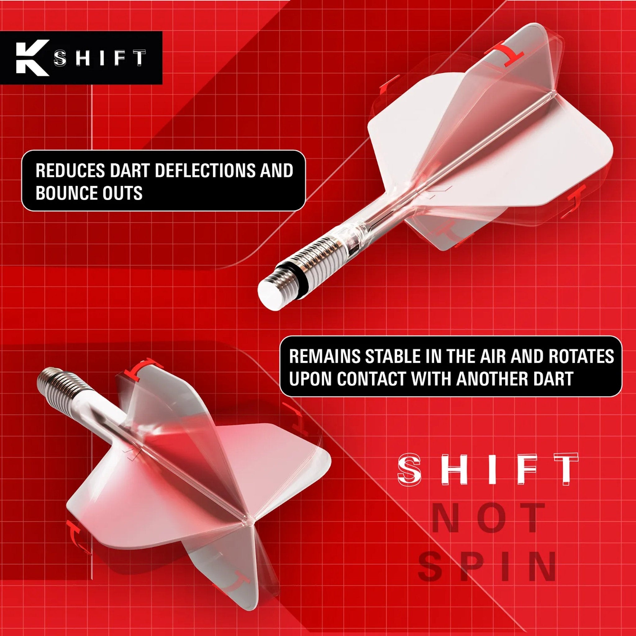 K-Shift No.6 Flight & Shaft White system with a red grid background and 'K Shift' branding.