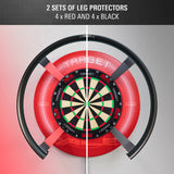 Dartboard with red and black leg protectors on a gradient background