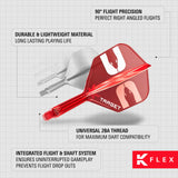 Red dart flight with K-Flex branding on a grid background