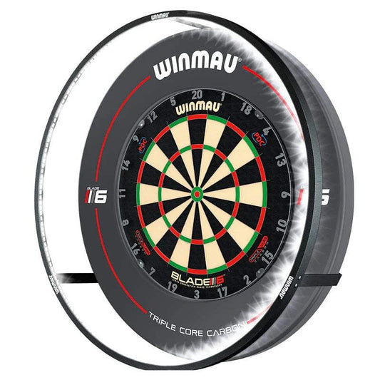Winmau dartboard with Plasma black light with a white background