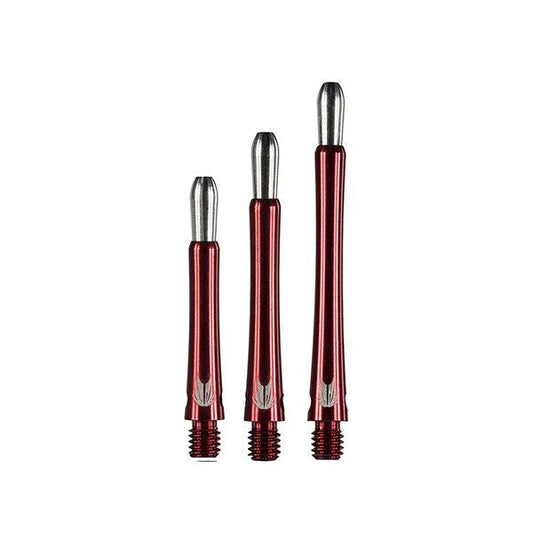 Set of three red Grip Style Aluminium Shafts with screw-in tops for darts flights